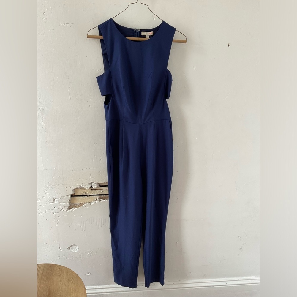 Gianni Bini Cutout Waist Jumper Jumpsuit Navy Pockets